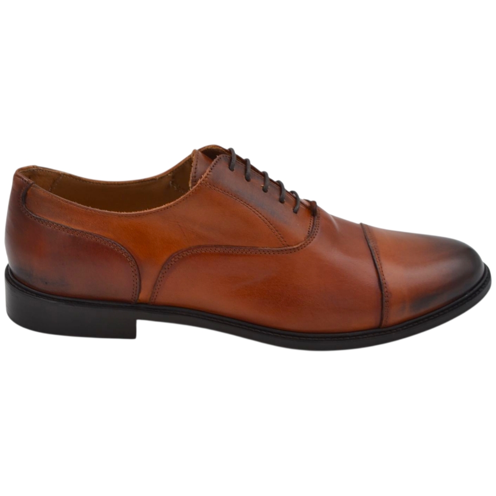 Scarpe uomo classica stringata con fondo cuoio e antiscivolo vera pelle cuoio con effetto vintage mezza punta cerimonia