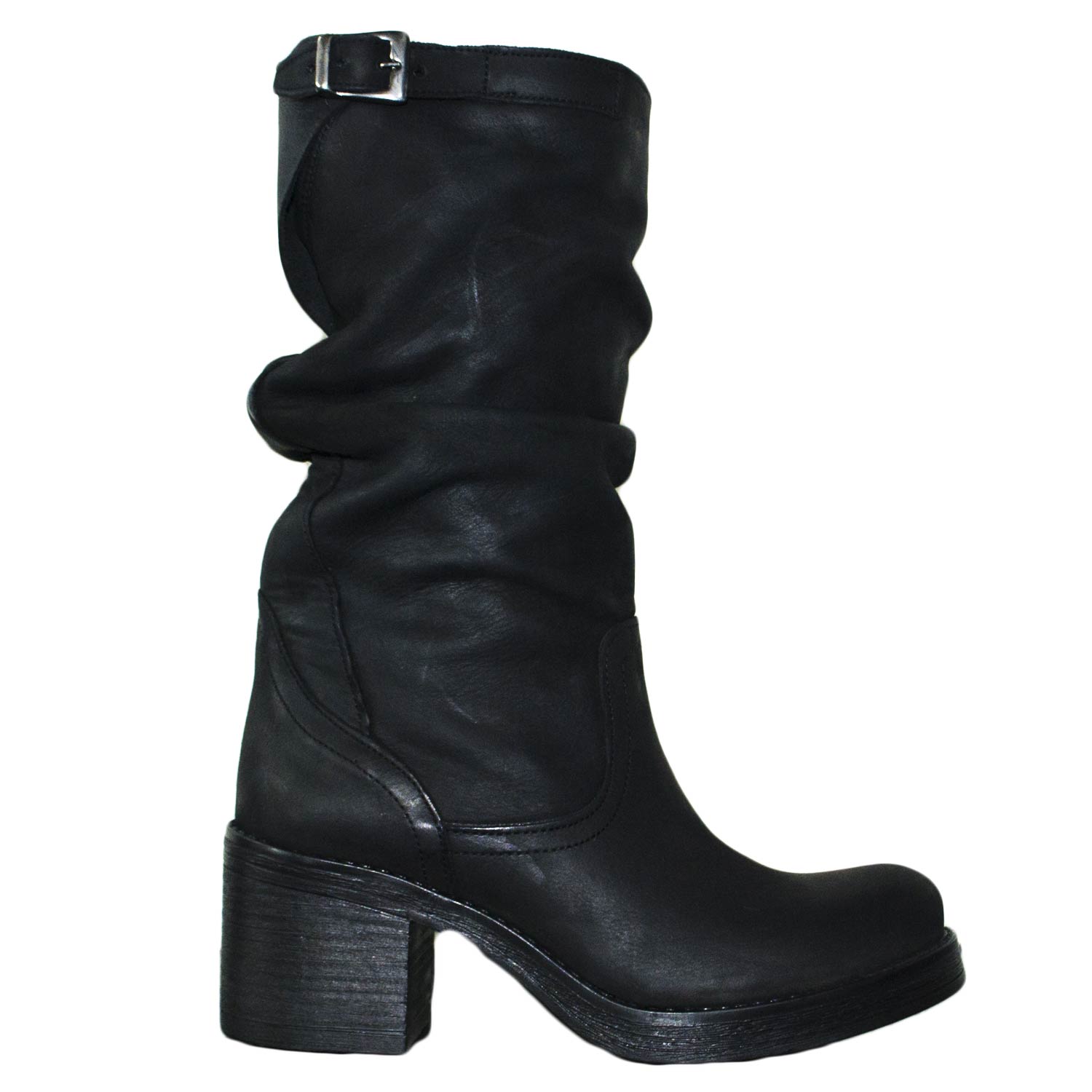 Stivali donna nabuk nero vera pelle made in italy fibbia fondo comfort roccia antiscivolo art 0032