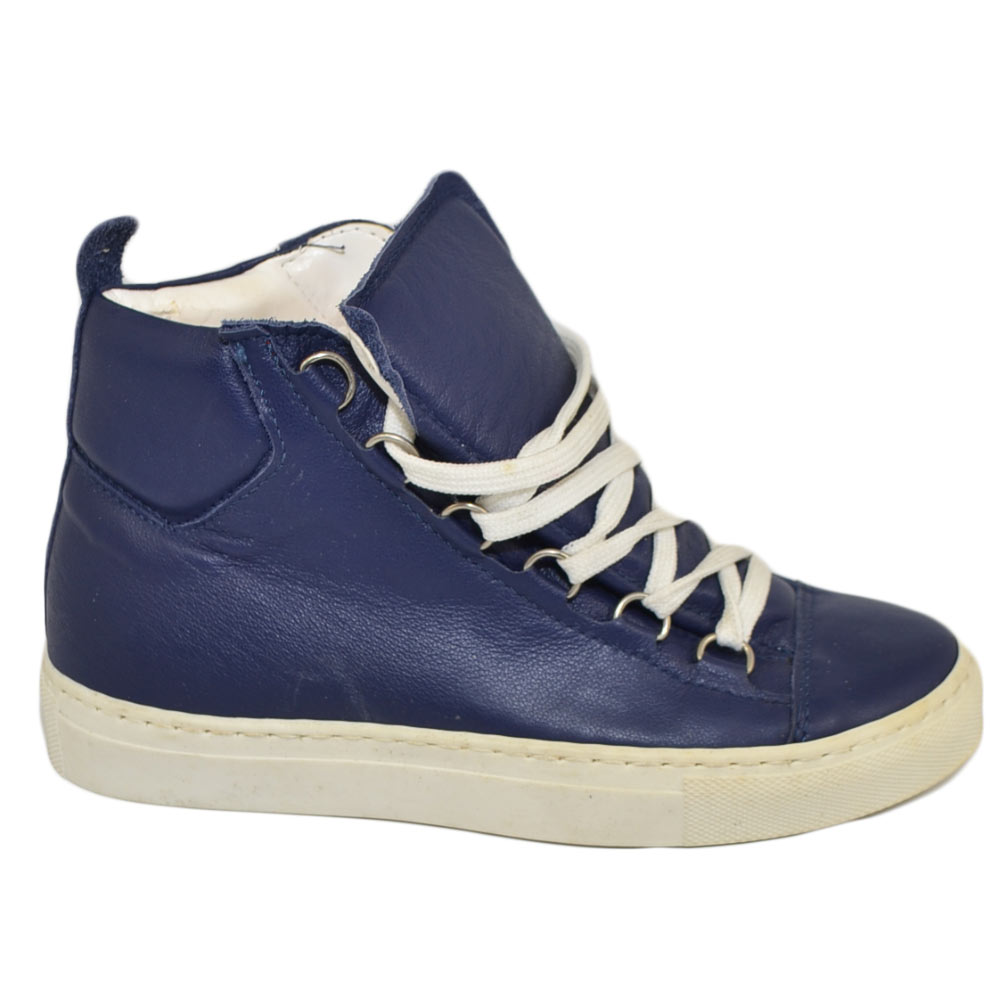Sneakers alta donna blu vera pelle made in italy comfort