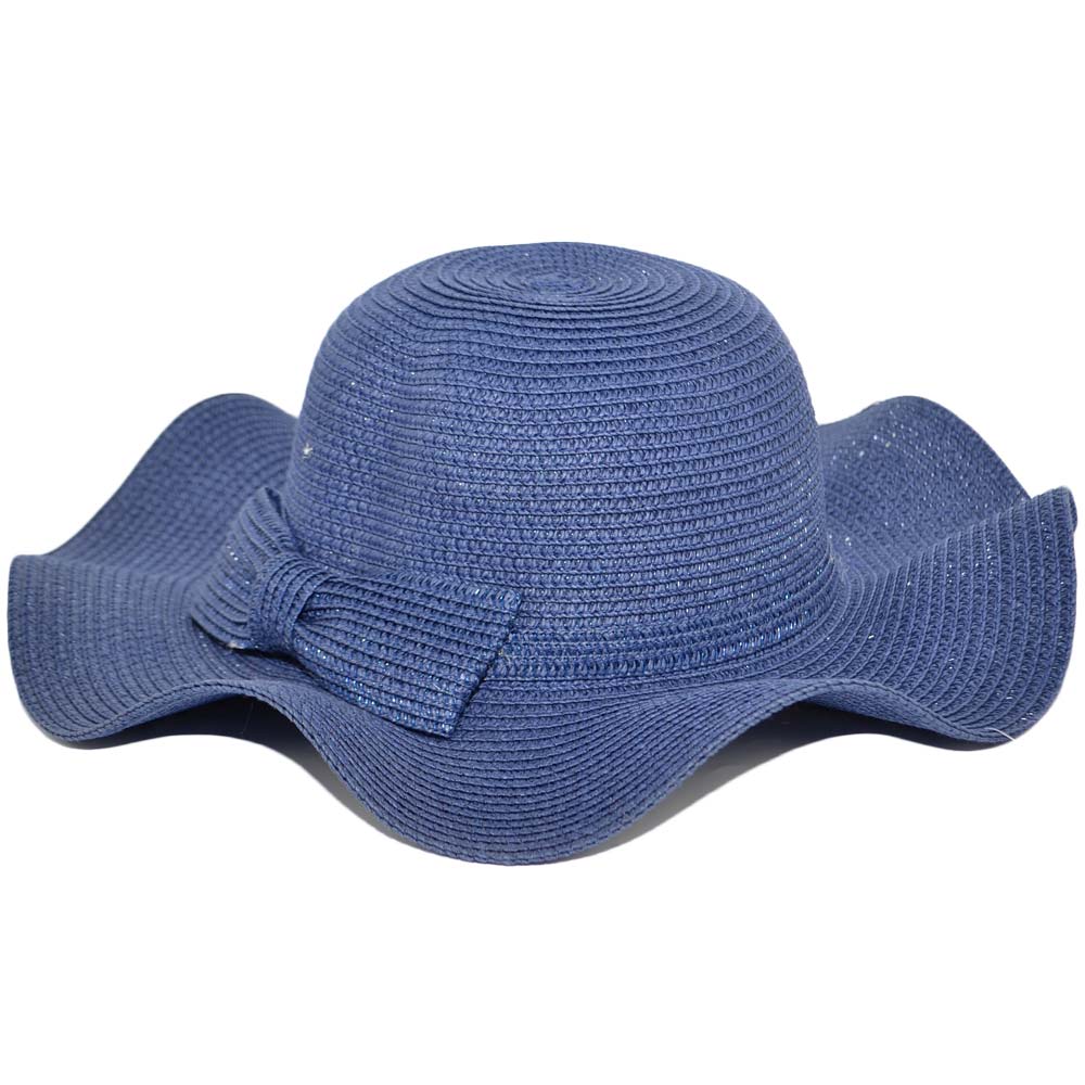 Cappello parasole di paglia blu da donna elegante tesa larga da sole estate flessibile e pieghevole per l’estate 