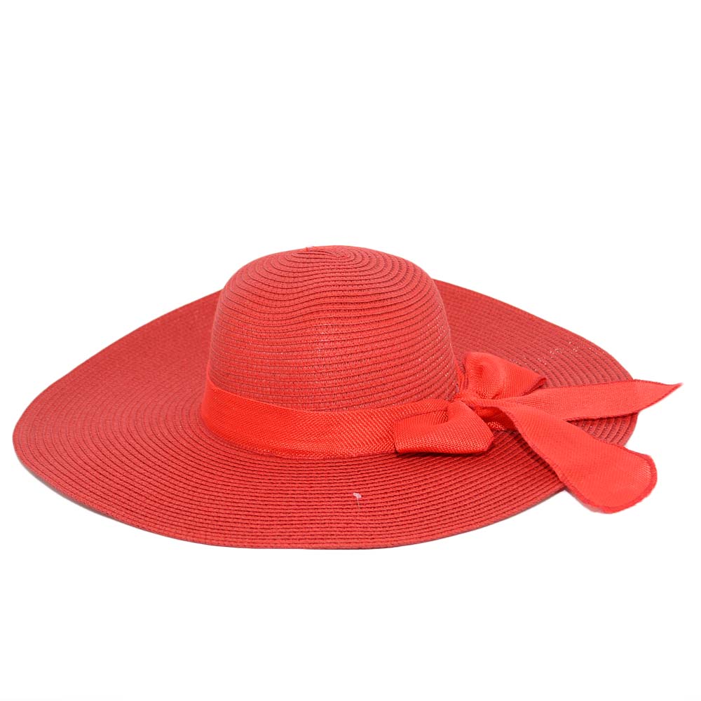 Cappello parasole di paglia fiocco rosso donna elegante tesa larga da sole estate flessibile e pieghevole per l’estate 