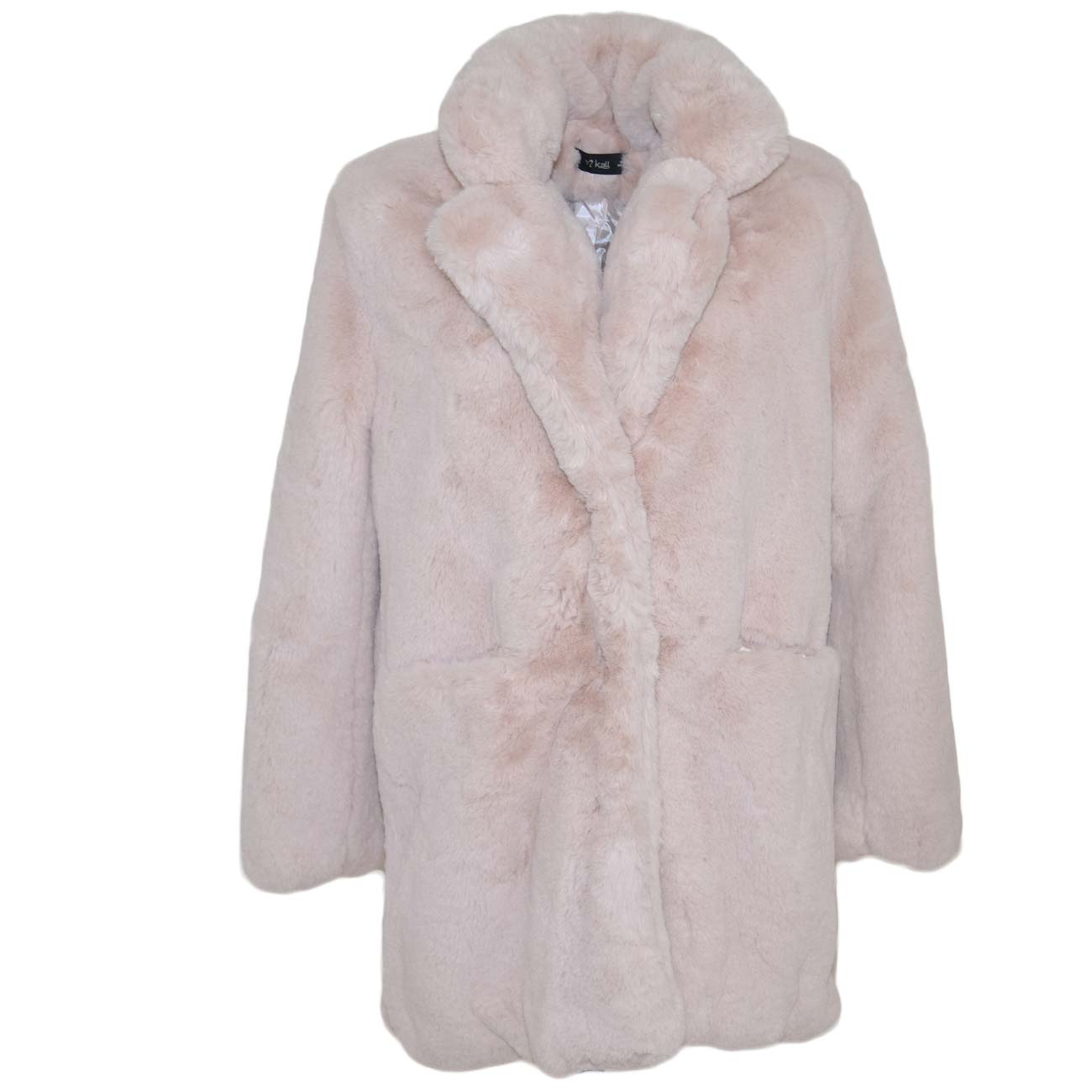 Pelliccia giacca ecologica donna rosa cipria lunga morbida a due ganci manica lunga molto calda e spesso moda gdl.