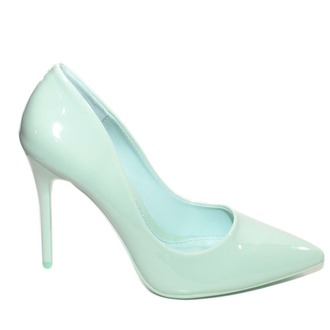 Decollete donna a punta vernice verde acqua tiffany latte e menta effetto  specchio tinta unita tacco 12 a spillo basic donna d�collet� Malu Shoes |  MaluShoes