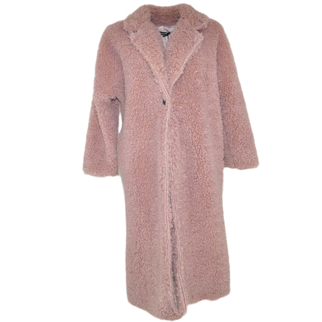 Pelliccia giacca teddy rosa ecologica donna lunga di pile a due bottoni manica lunga molto calda e morbida moda gdl