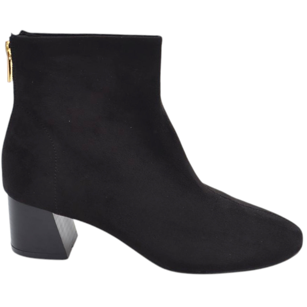 Stivaletto donna Corina M3850 in pelle scamosciata morbida nero con tacco in legno 5 cm zip laterale alla caviglia.
