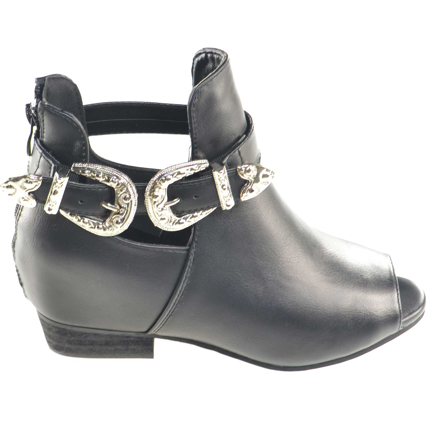 Scarpe donna stivaletto glamour doppia fibbia zip moda tendenza zeppa interna comfort scollo primavera estate.