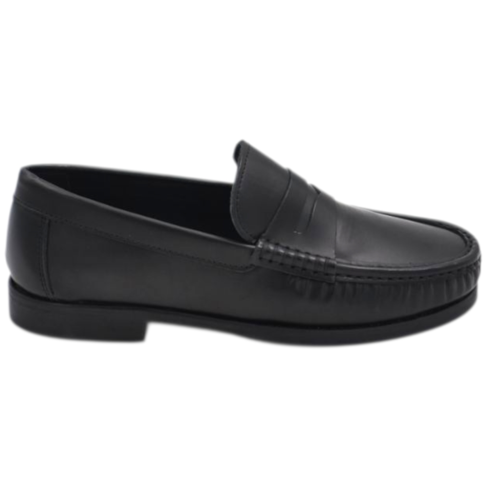 Scarpe uomo mocassini inglese college vera pelle opaca nero cuciture a vista made in italy fondo cuoio antiscivolo