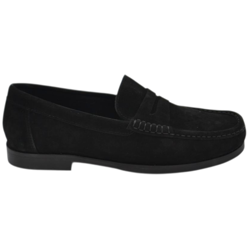 Scarpe uomo mocassini inglese college vera pelle scamosciata nero cuciture a vista made in italy fondo cuoio antiscivolo.