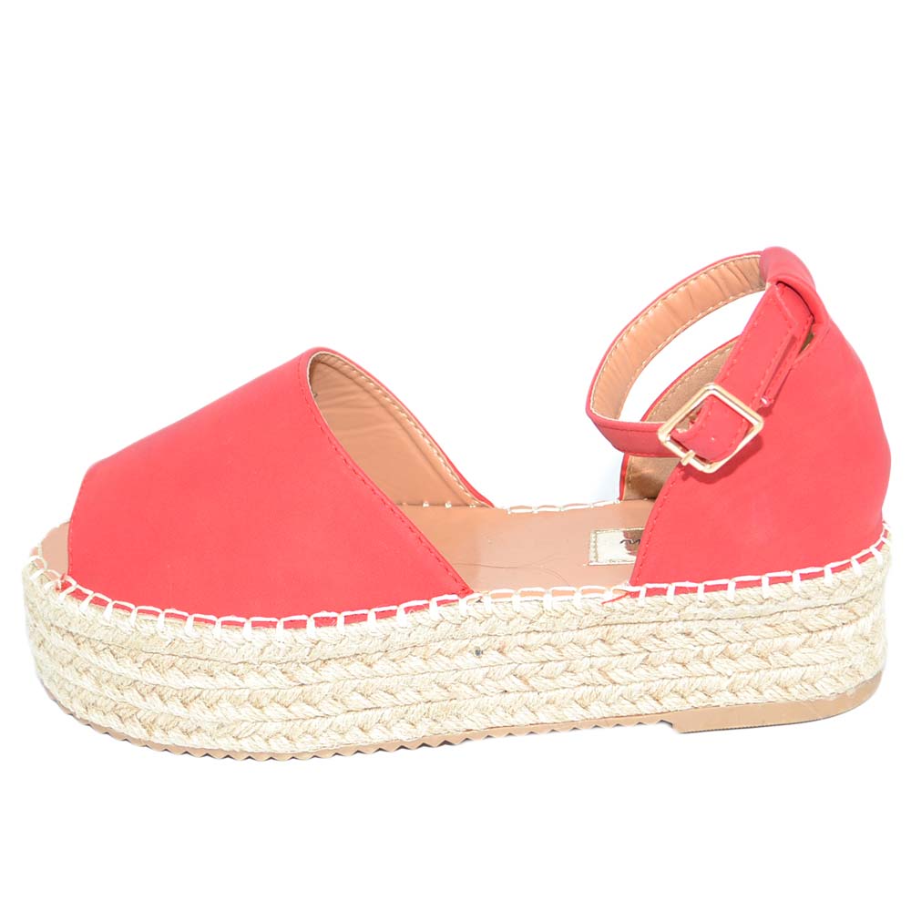 Espadrillas donna rosse spuntate in ecopelle con inserto e cinturino alla  cavig | eBay