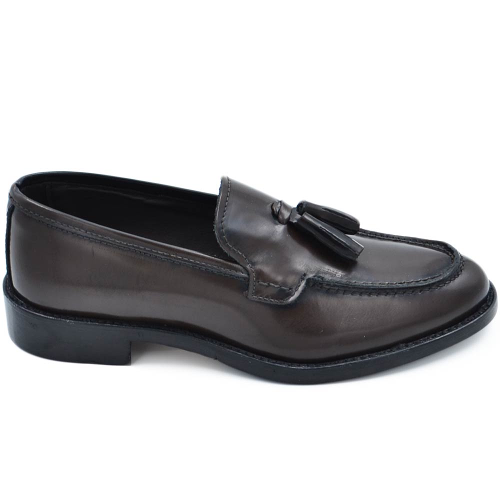 Scarpe uomo mocassino marrone in vera pelle abrasivata con nappine fondo cuoio ultraleggera calzata facilitata uomo mocassini Malu Shoes MaluShoes