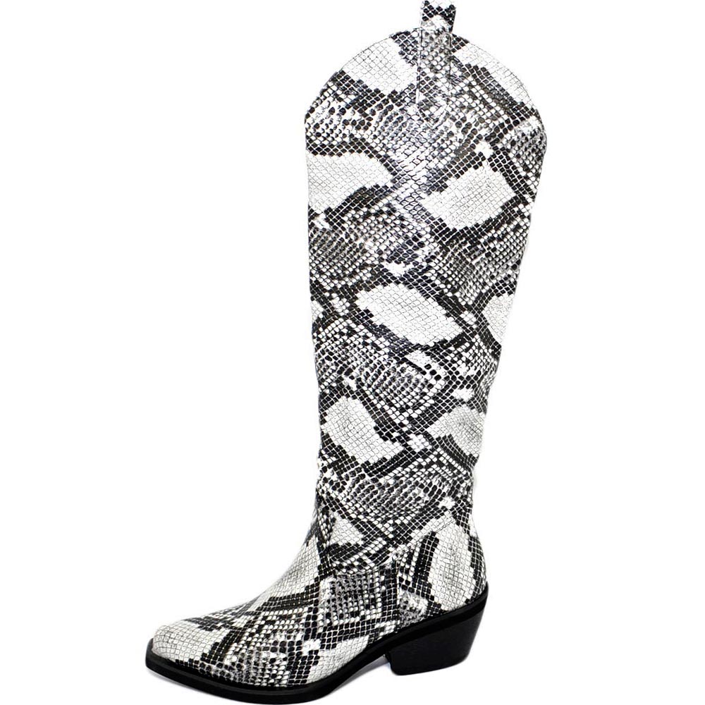 Camperos alti da donna nero pitonato bianco fino al ginocchio a punta stile  texa | eBay