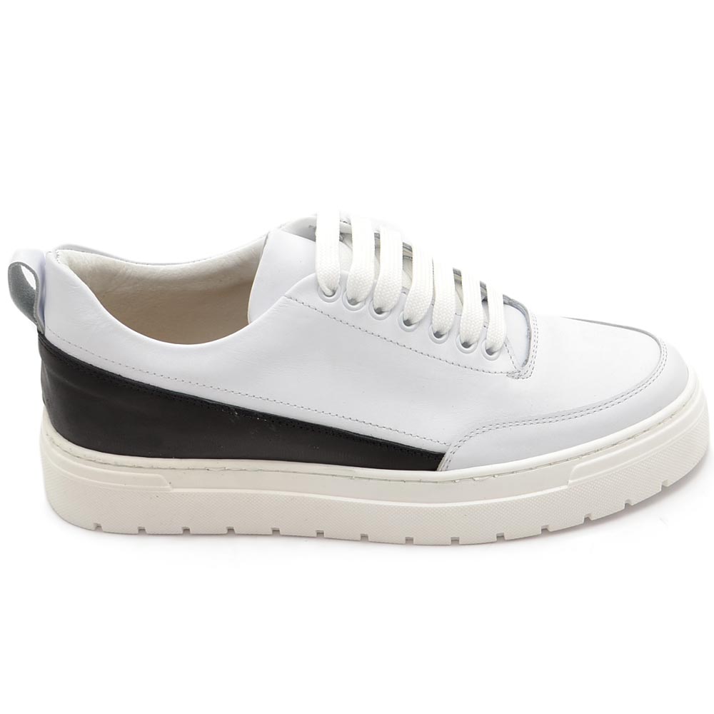 Sneakers uomo bassa vera pelle bianco\blu fortino tono su tono fondo alto gomma 4,5 bianco comode fatte a mano italia