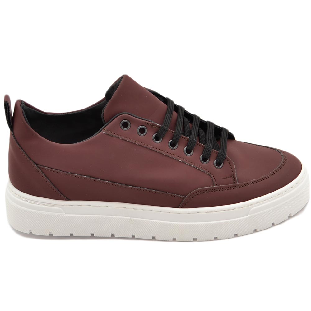 Sneakers uomo bassa vera pelle bordeaux fortino tono su tono fondo alto gomma 4,5 bianco moda comode fatte a mano italia
