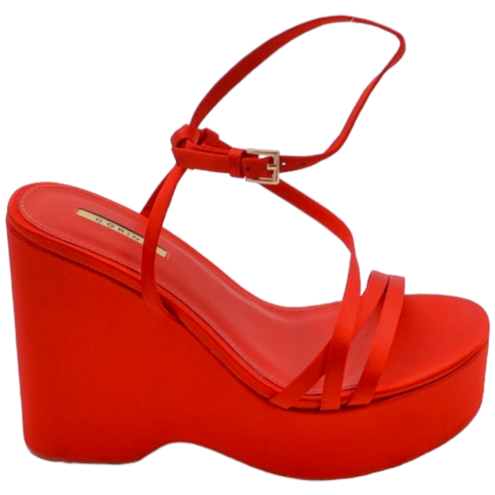 Zeppa donna rosso in pelle chiusura alla caviglia fondo tono su tono asimmetrico platform zeppa 10cm plateau 3cm.