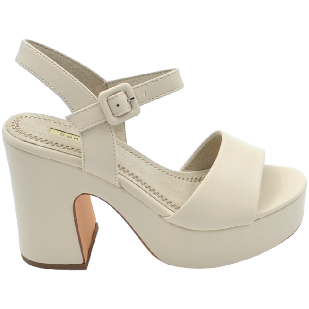Scarpe sandalo donna pelle beige platform punta rotonda tacco largo 10 cm plateau 4 cm cinturino alla caviglia open toe