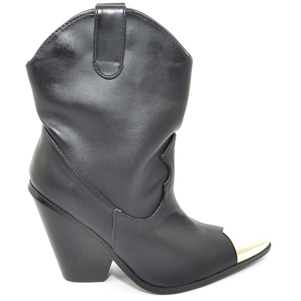 Camperos donna neri con tacco western arricciati alla caviglia con punta  placcata oro texano stivaletto donna moda donna tronchetti Malu Shoes |  MaluShoes