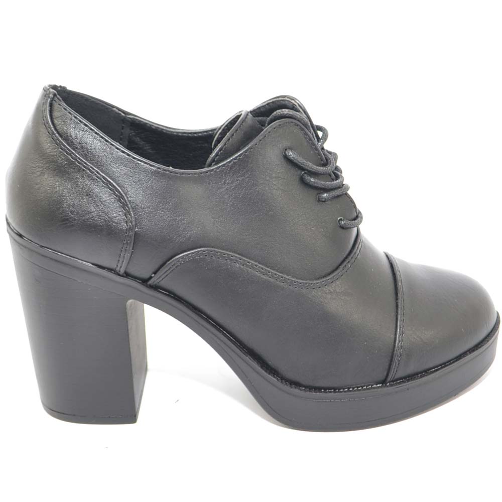 Scarpe donna francesina con tacco grosso nera stringata platform plateau  gomma business woman comoda donna stringate francesine Malu Shoes |  MaluShoes