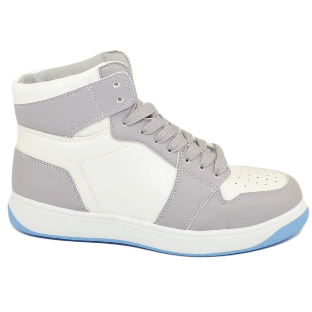 Scarpetta donna sneakers alta bicolore stivaletto bianco grigio lacci gomma comoda in tinta moda ragazza scuola