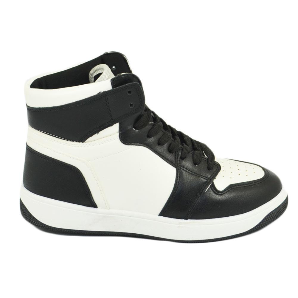 Scarpetta donna sneakers alta bicolore stivaletto bianco nero lacci gomma comoda in tinta moda ragazza scuola.