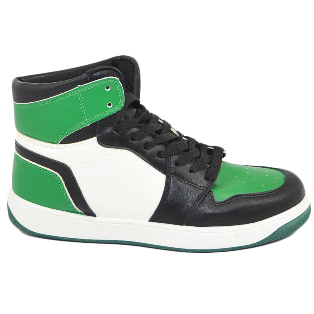 Scarpetta donna sneakers alta bicolore stivaletto bianco nero  verde lacci gomma comoda in tinta moda ragazza scuola