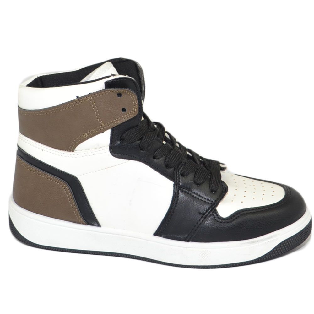 Scarpetta donna sneakers alta bicolore stivaletto bianco nero marrone lacci gomma comoda in tinta moda ragazza scuola