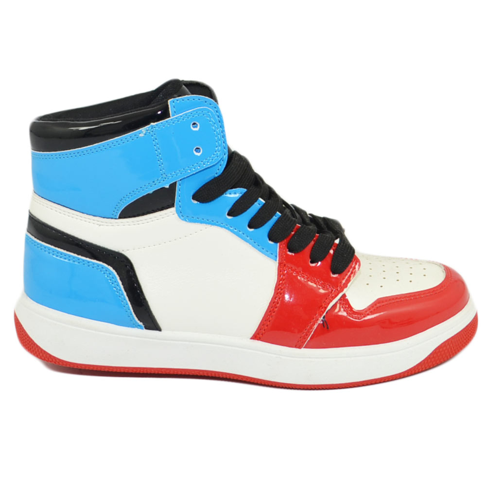 Scarpetta donna sneakers alta bicolore stivaletto bianco nero rosso azzurro lacci gomma comoda tinta moda ragazza scuola