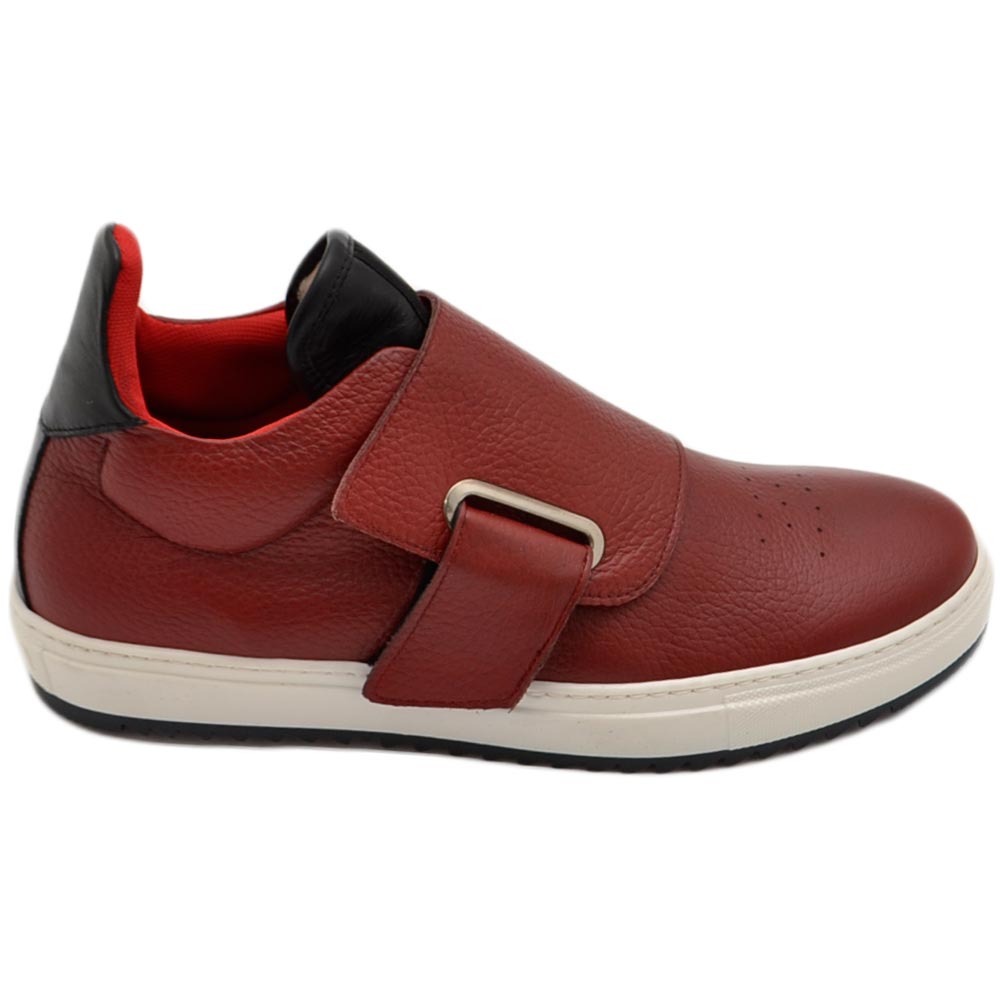 sneakers uomo vitello rosso uomo vera pelle made in italy senza lacci