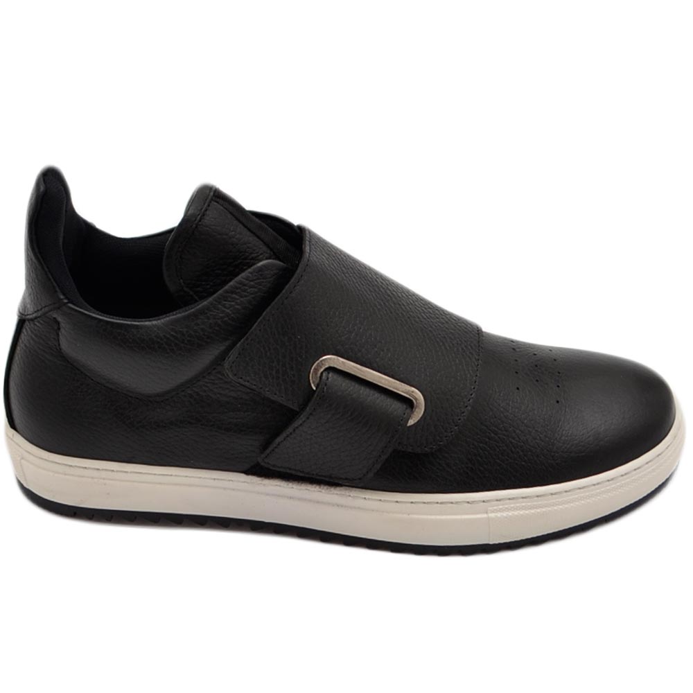 sneakers uomo vitello nero made in italy vera pelle senza lacci con strappo 
