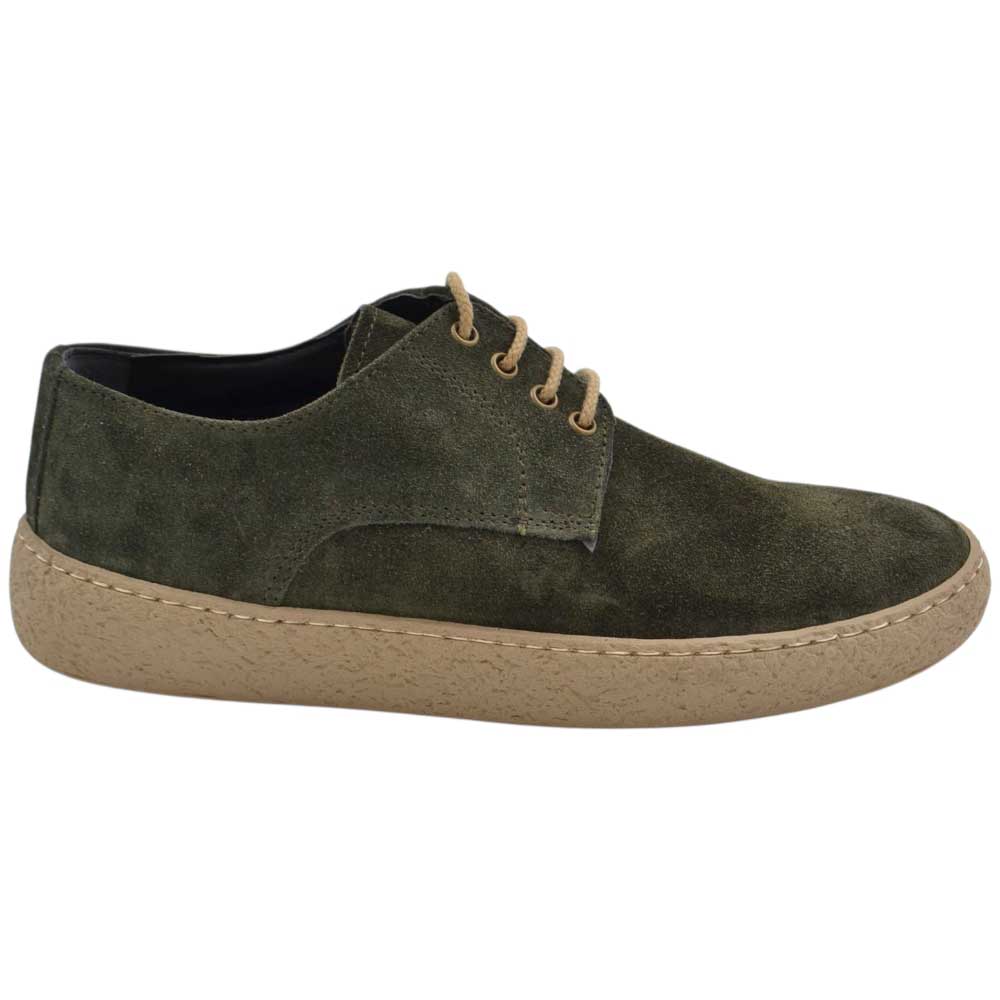 Stringate uomo scamosciate verde fondo steven beige cucito ultraleggero antiscivolo.
