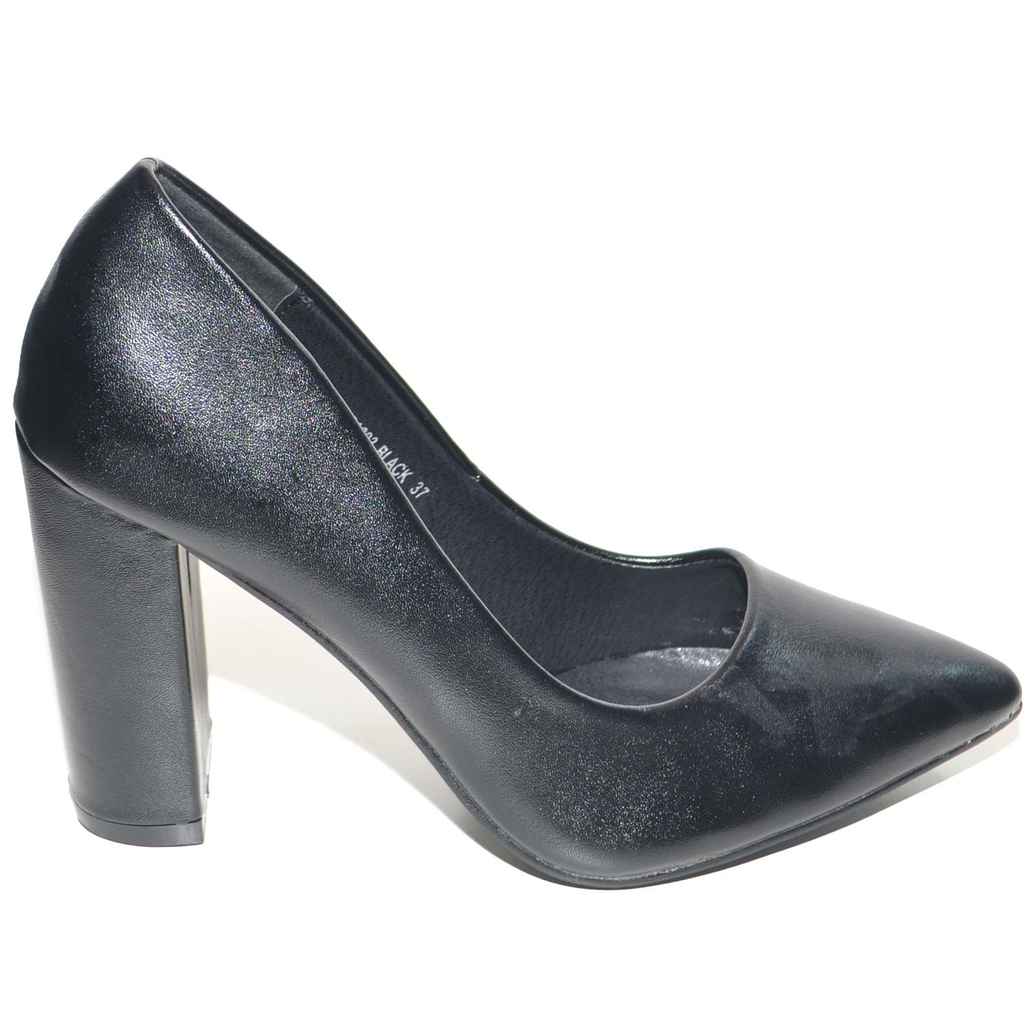 DECOLLETE NERO IN PELLE A PUNTA TACCO LARGO BASSO LINEA GLAMOUR TENDENZA 