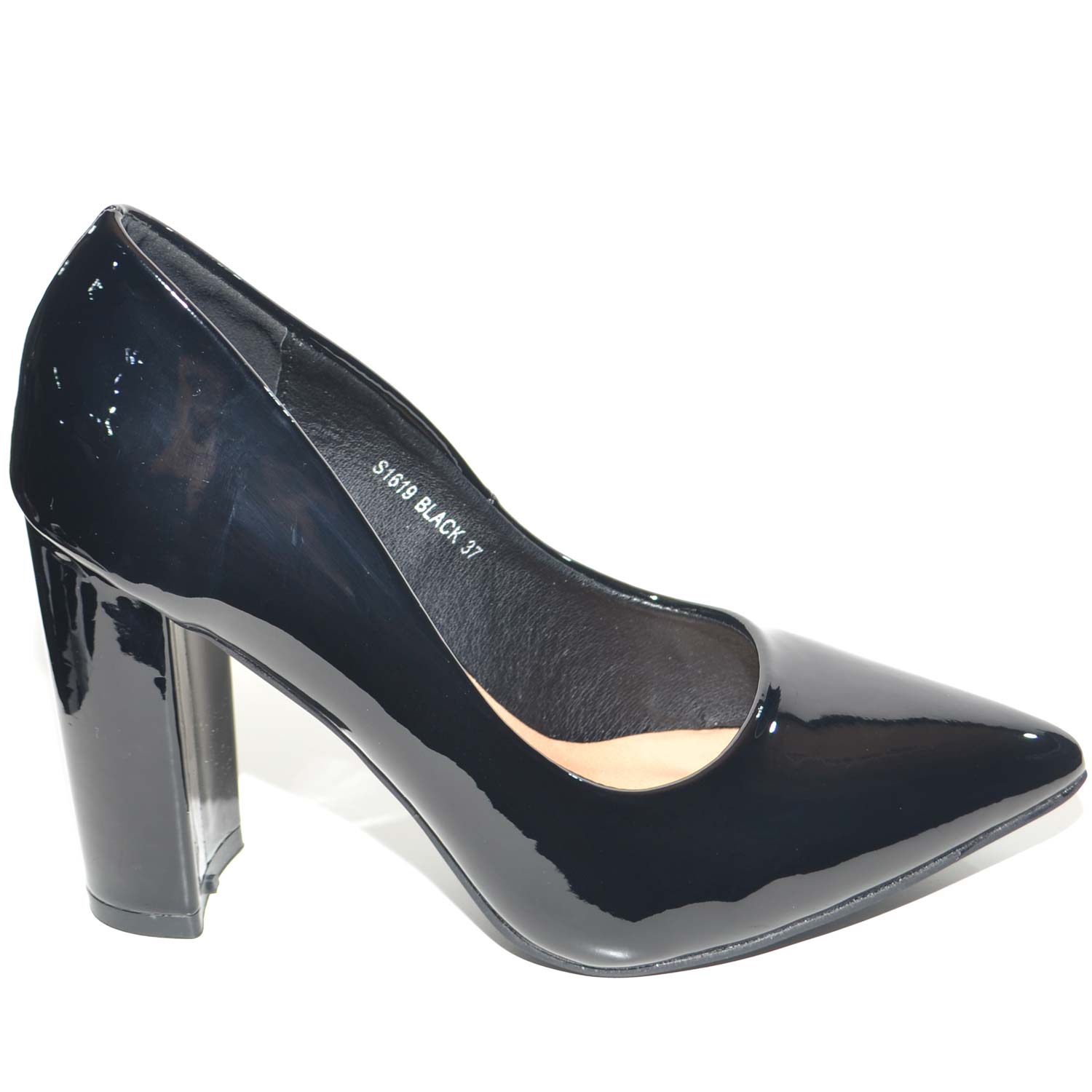 DECOLLETE NERO IN VERNICE LUCIDO A PUNTA TACCO LARGO BASSO LINEA GLAMOUR  TENDENZA donna d�collet� Malu Shoes | MaluShoes