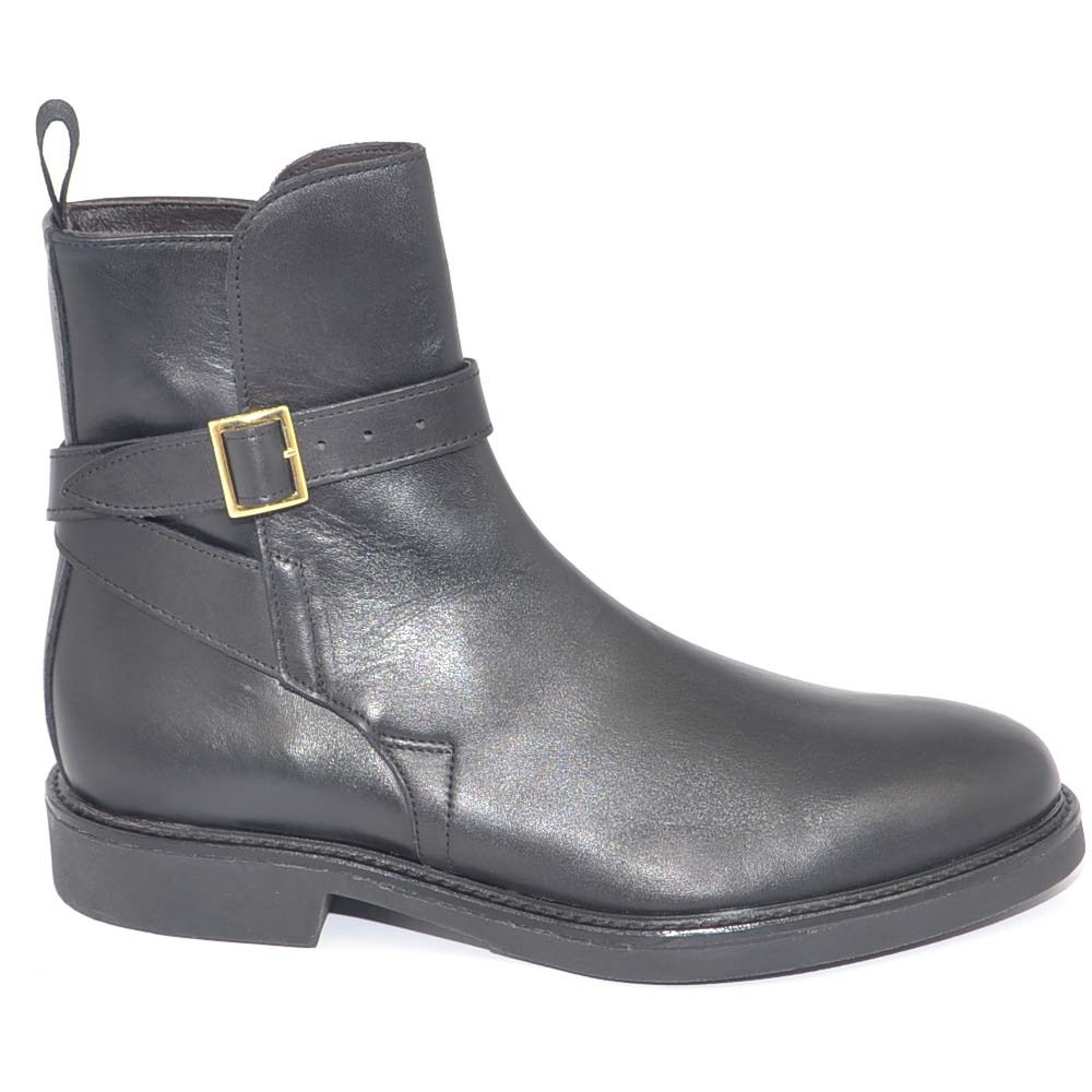 SCARPE UOMO BEATLES CHELSEA VERA PELLE NAPPA NERO SPAZZOLATO CON FIBBIA  ORO FONDO GOMMA INVERNALE  MADE IN ITALY