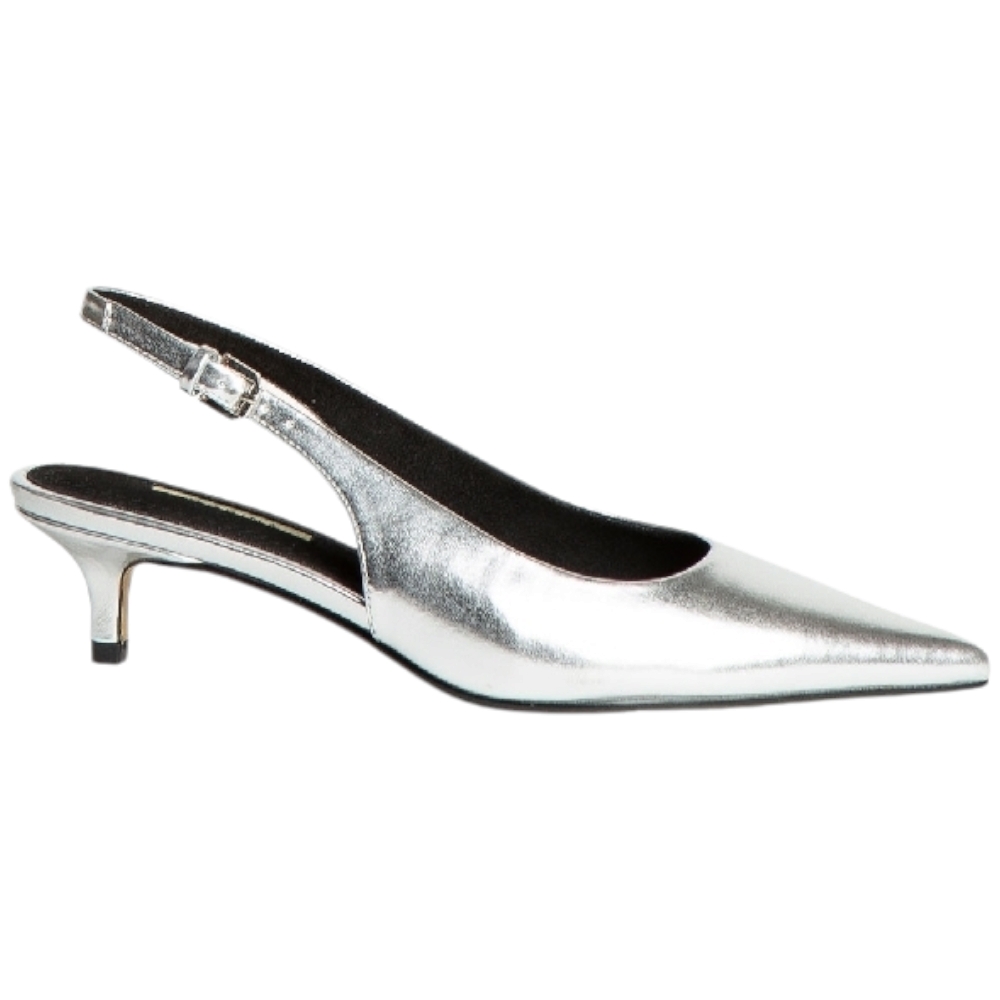 Decolette' donna Corina M4690 pelle semilucida argento punta tacco kitten 3 cm cinturino regolabile tallone linea basic 