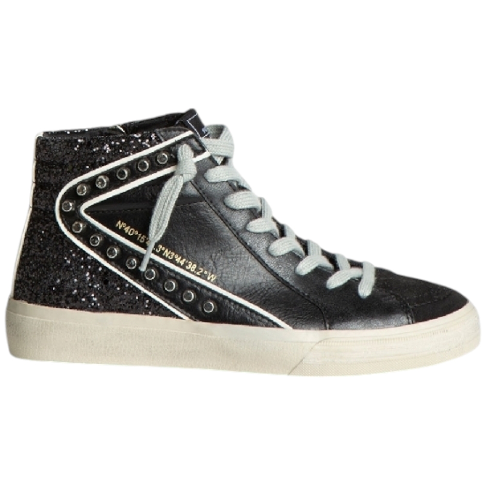 Sneakers alta donna Corina M4502 con zip laterale borchie in nabuk e pelle nera e glitter comode moda made in Spain