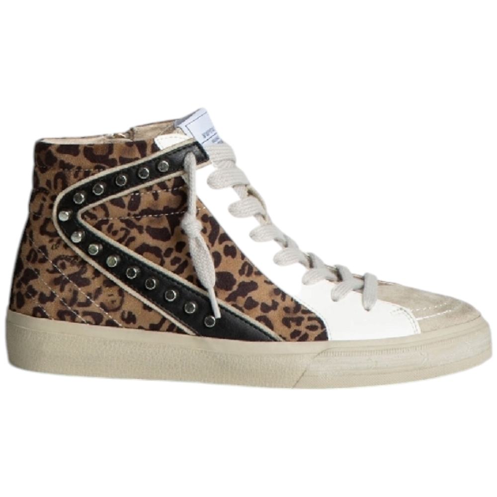 Sneakers alta donna Corina M4502 con zip laterale borchie in nabuk e pelle bianca e animalier comode moda made in Spain