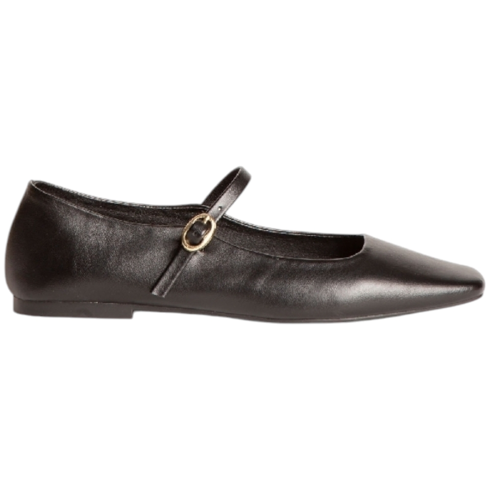 Scarpa ballerina donna Corina M4575 in pelle morbida nabuk nero con punta quadrata e cinturino regolabile suola sottile