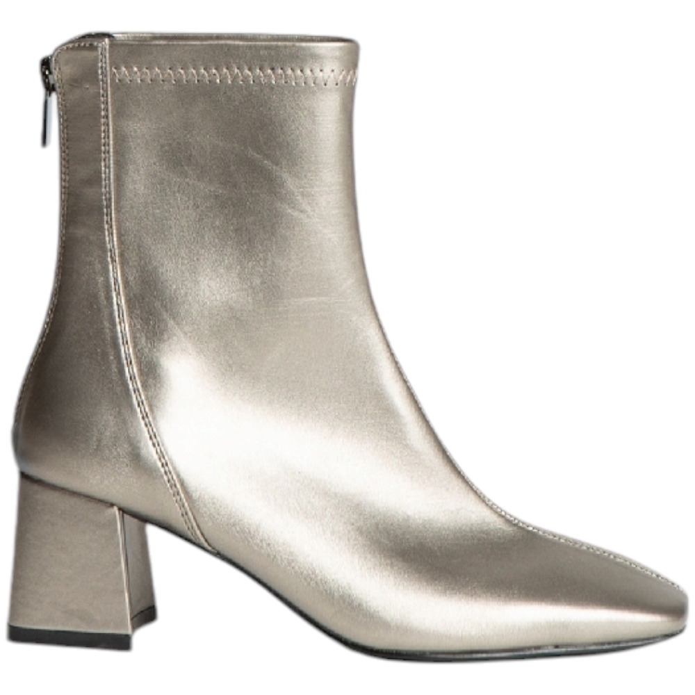 Stivaletto donna Corina in pelle semilucida argento morbido con striscia tacco doppio 4cm antiscivolo moda alla caviglia