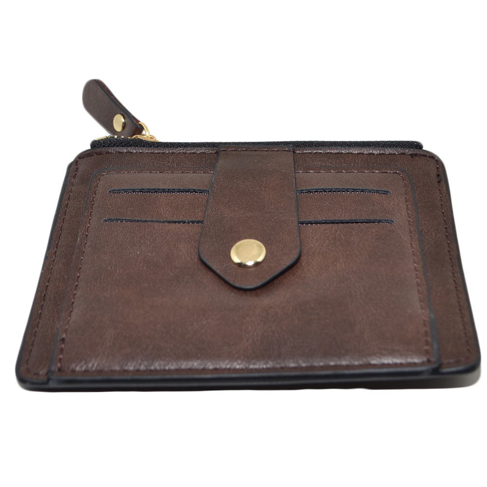 PORTAMONETE UOMO MARRONE IN VERA PELLE WALLET CON CHIUSURA A CLIP PORTA CARTE ZIP COLOR ORO MODA