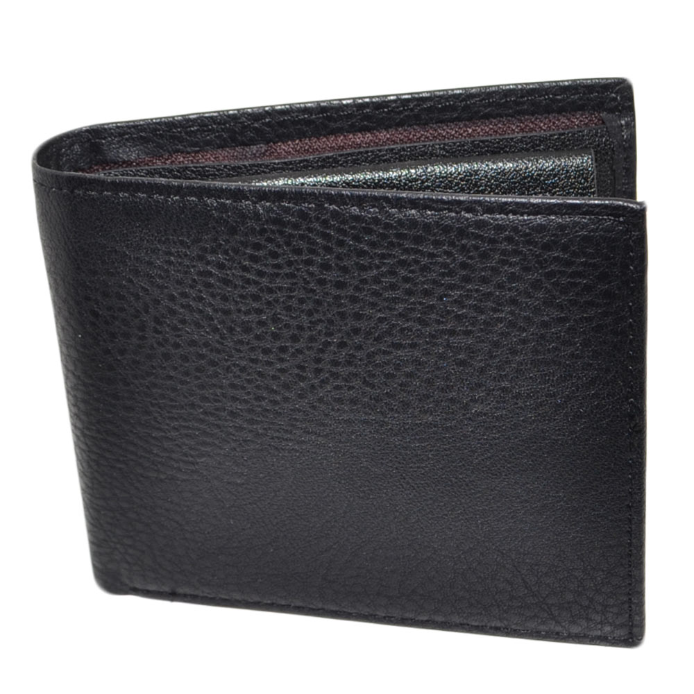 PORTAFOGLIO UOMO WALLET IN VERA PELLE NERA CON PORTACARTE E PORTAMONETE DUREVOLE MODA 