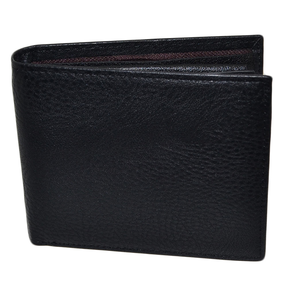 PORTAFOGLIO UOMO WALLET IN VERA PELLE NERA BLACK CON PORTACARTE E PORTAMONETE DUREVOLE MODA 