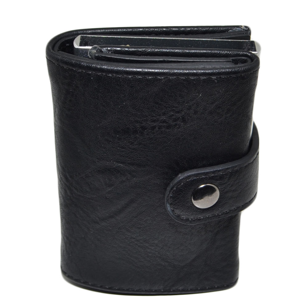 Portafoglio Wallet uomo in vera pelle nero portacarte pocket con molla e salvacarta con gancio contanti chiusura clip