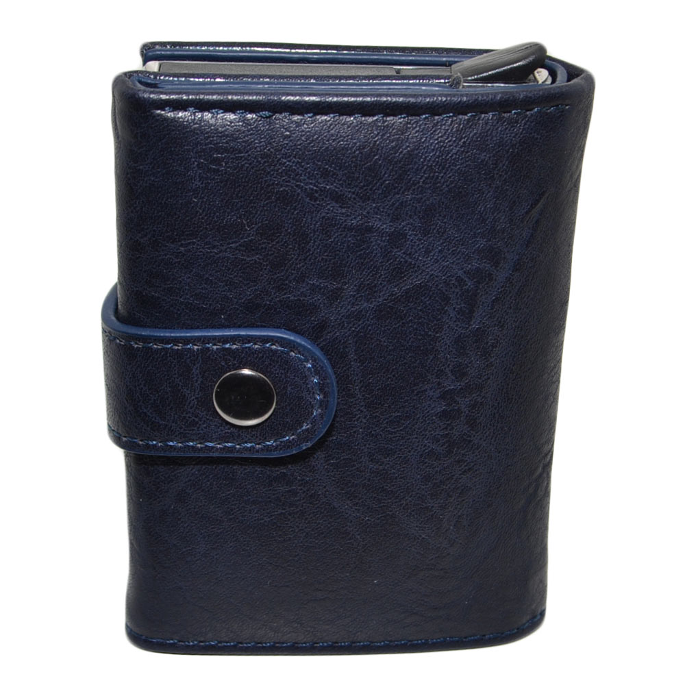 Portafoglio Wallet uomo in vera pelle blu portacarte pocket con molla e salvacarta  con gancio contanti chiusura clip