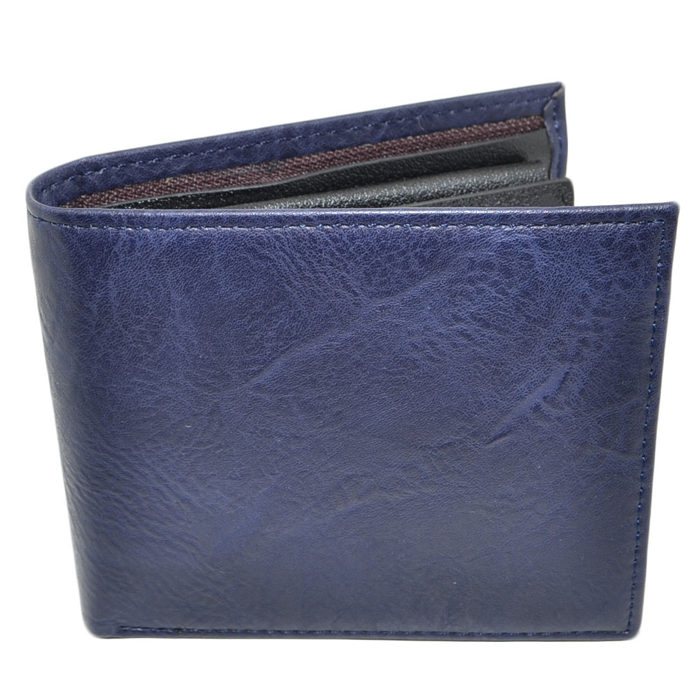 PORTAFOGLIO UOMO WALLET IN VERA PELLE BLU CON PORTACARTE E PORTAMONETE DUREVOLE MODA 