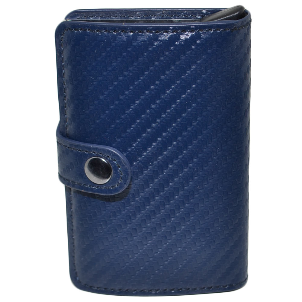 Portafoglio uomo wallet in vera pelle striata blu portacarte pocket molla salvacarta gancio contanti chiusura clip