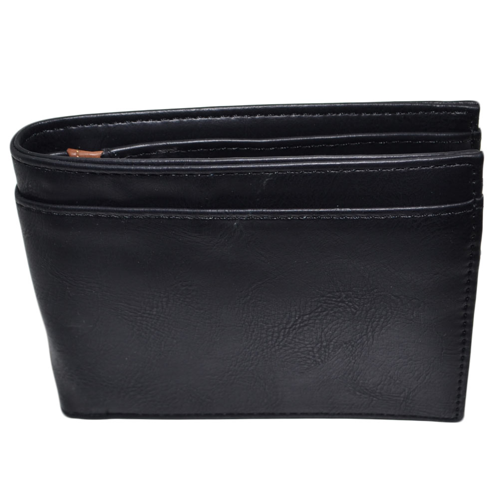 PORTAFOGLIO UOMO WALLET IN VERA PELLE NERA BLACK CON PORTACARTE E PORTAMONETE DUREVOLE MODA 