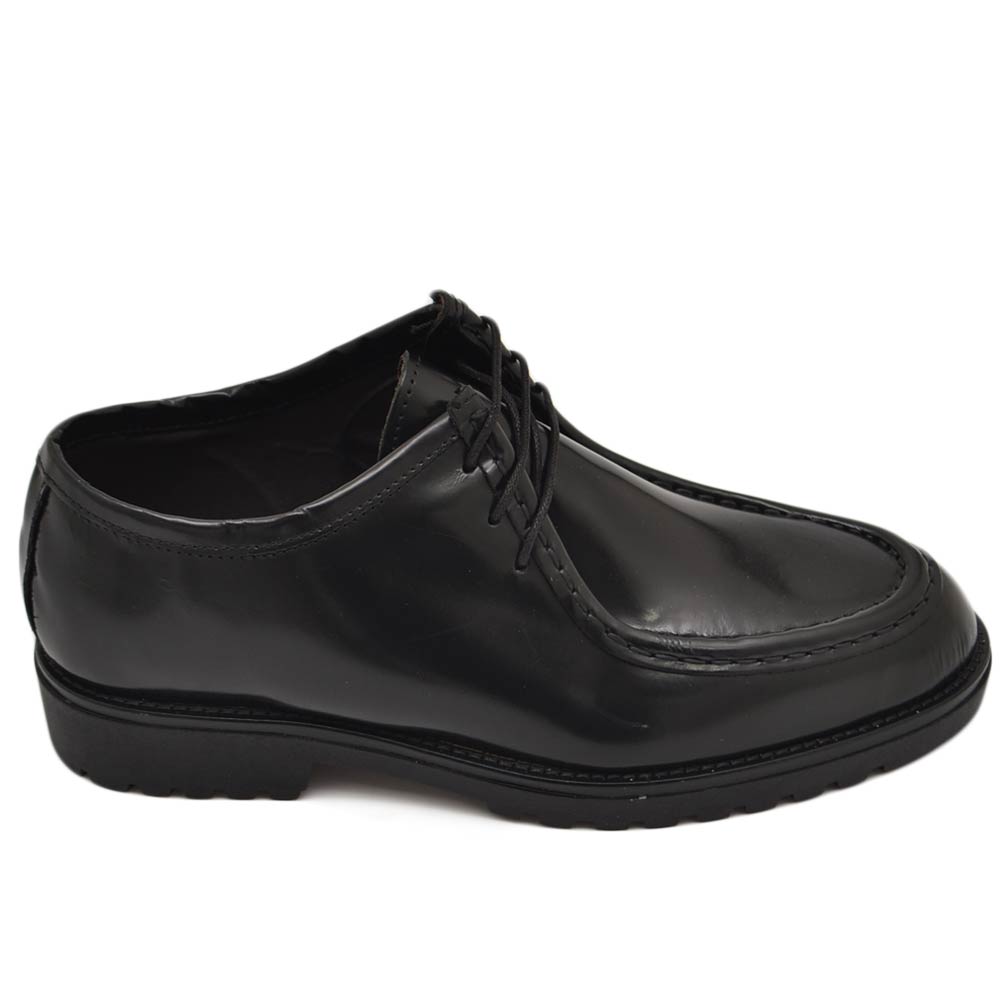 SCARPA UOMO MODELLO INGEGNERE IN VERA PELLE NERO ABRASIVATO CON GOMMA NERA ULTRALEGGERA E LACCI TONO SU TONO