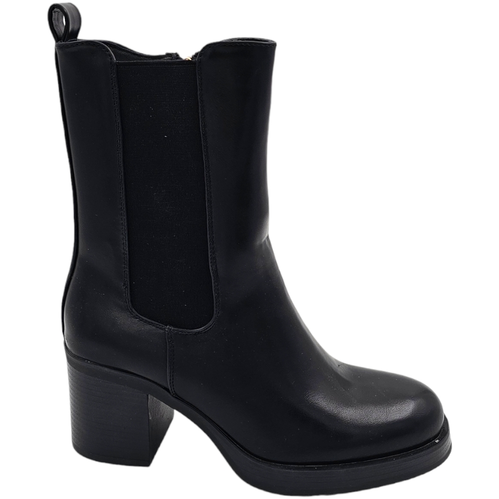 Stivaletto Tronchetto donna linea Basic nero con elastico Beatles punta tonda tacco doppio 5 cm plateau 1,5 cm.