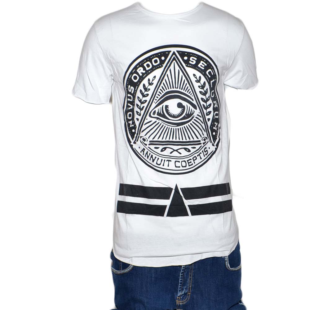 T-Shirt Uomo Girocollo Bianca Stampa Con Stampa Celtica terzo occhio Casual Slim Fit moda uomo