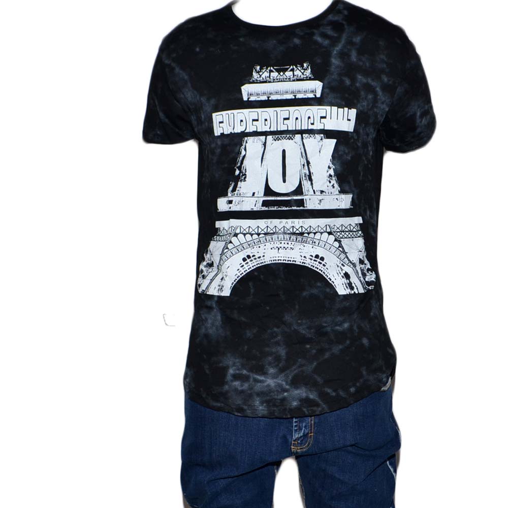 T-shirt uomo nero basic con stampa  tour eiffel made in italy cotone man moda giovanile estate.