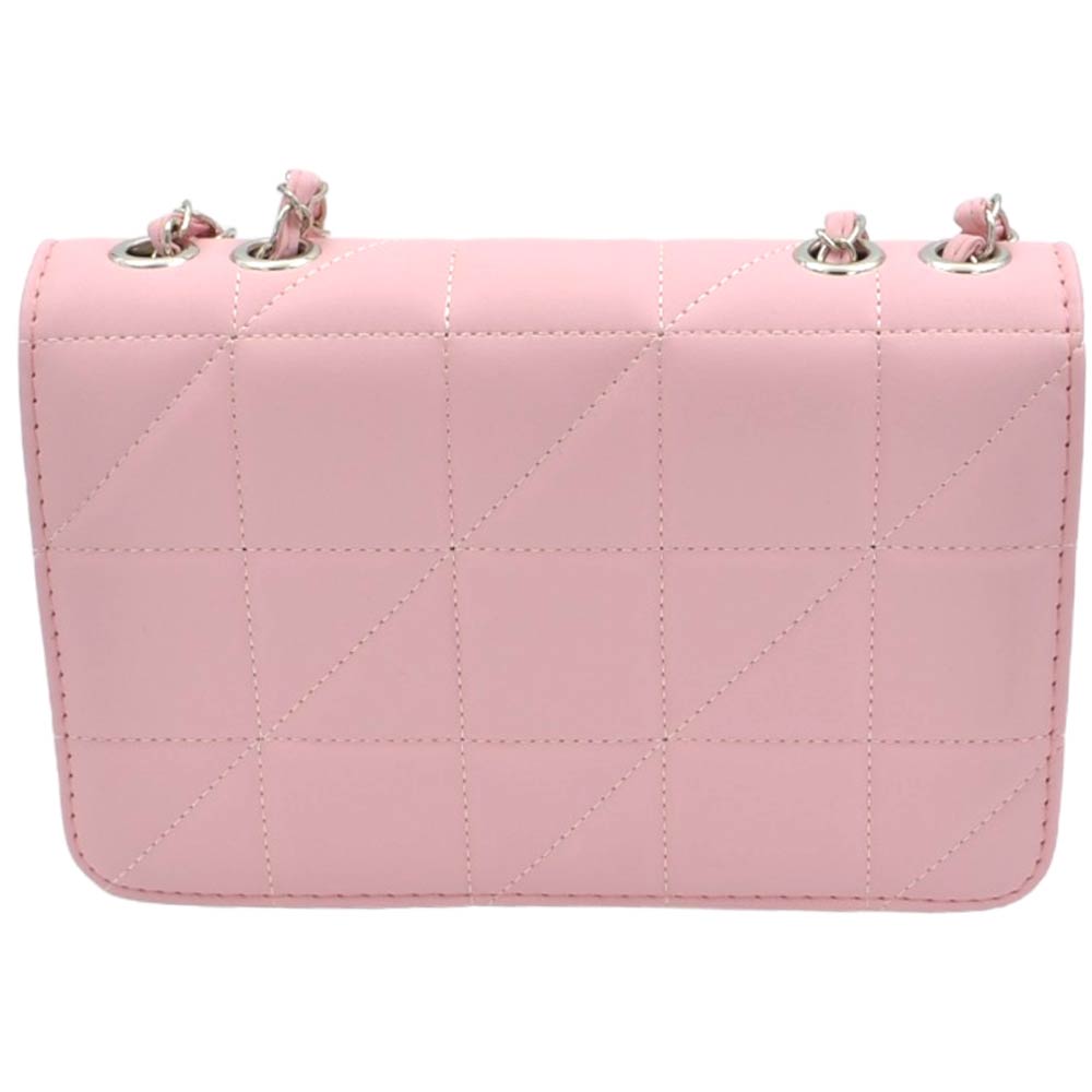 Pochette rigida oversize rosa forma rettangolare trapuntata cucitura tono su tono con chiusura zip catena regolabile  .